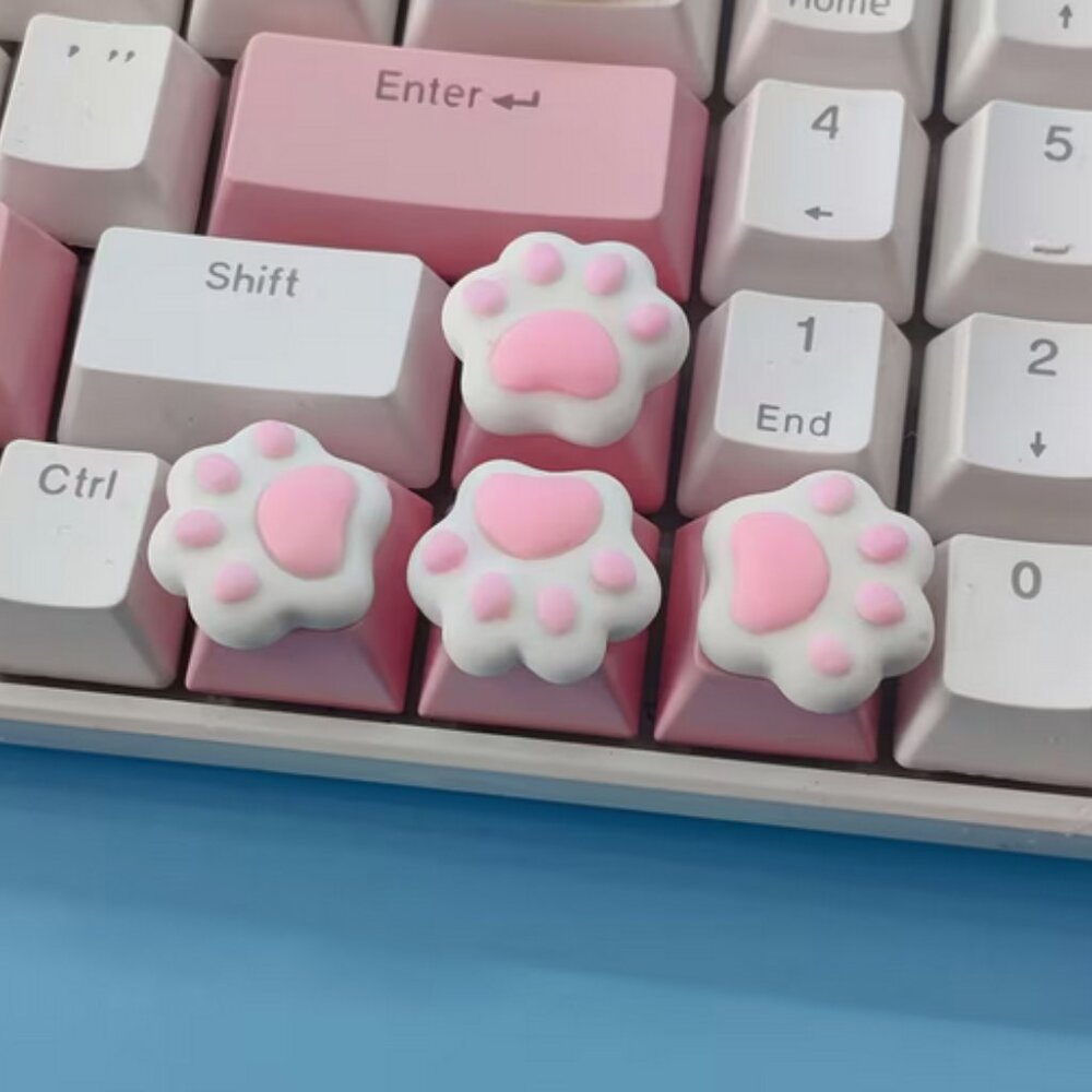 Cute Pink and White Kittypaw Artisan Keycap for OEM Mechanical Keyboard